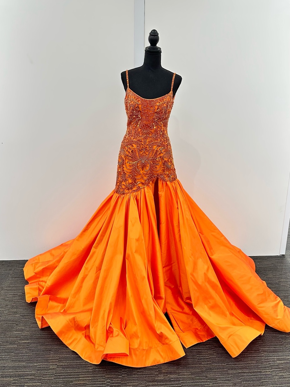 Sherri Hill Vibrant Orange Beaded Mermaid Gown